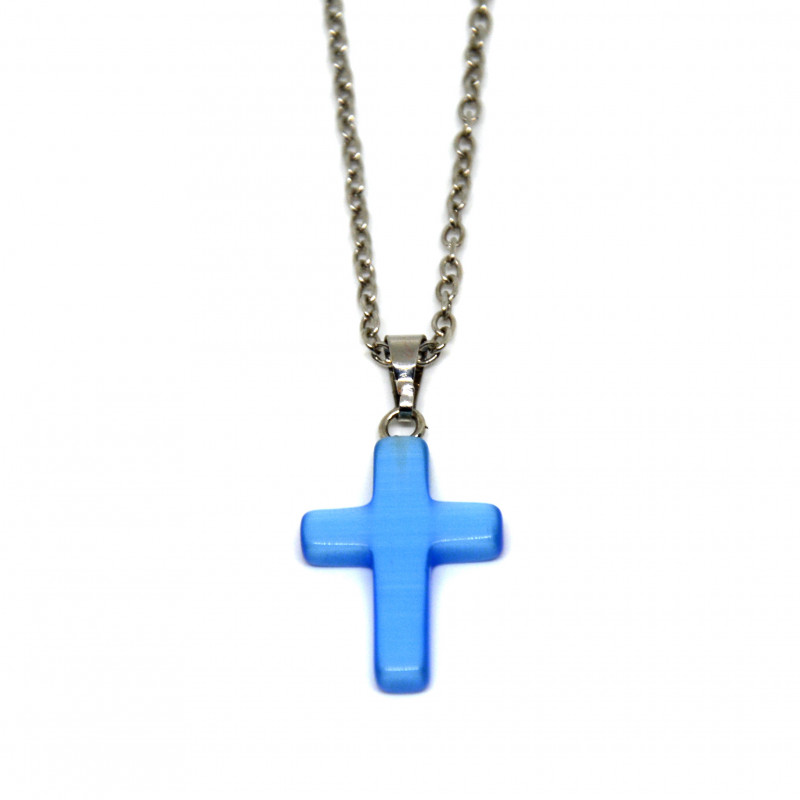 Pendentif crucifix bleu clair